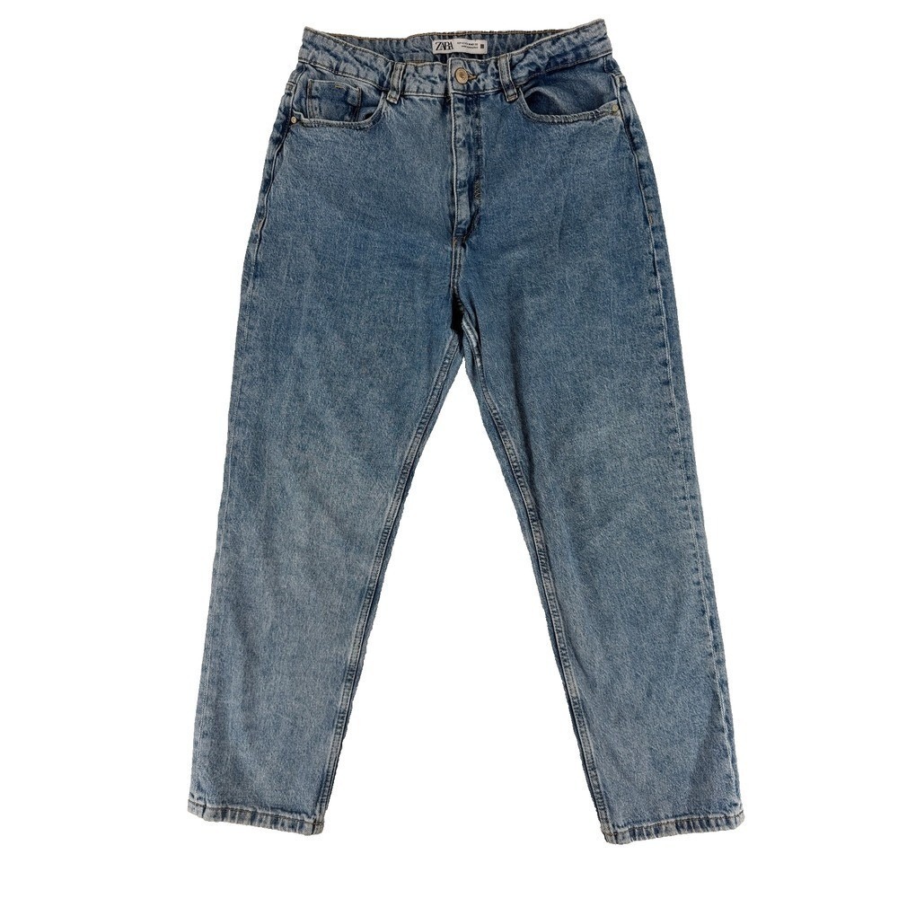 Zara Womens‎ High Waisted Mom Jeans Medium Wash Blue Size 10 Tapered Leg Denim